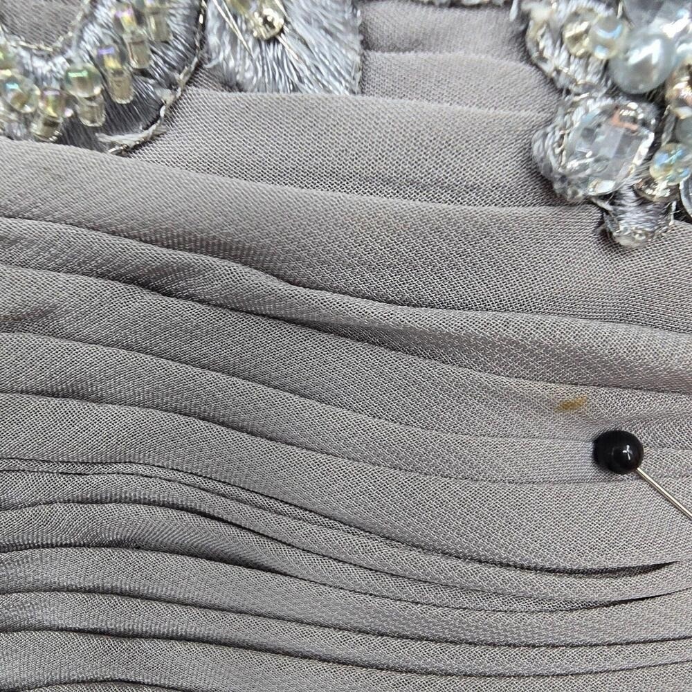 Caterina Collection Womens Grey Beaded Ruched Tiered Ruffle Formal Dress Size 12 - Picture 11 of 15